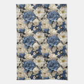 Premium Blauw Wit Ivoor Bloem Keukenhanddoek Deco (Verticaal)