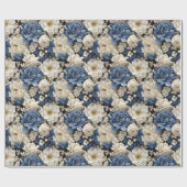 Premium Blauw Wit Ivoor Bloem Luxe Inpakpapier (Vlak)