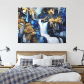 Premium Blauw & Wit Waterval Scenery Paint Art Canvas Afdruk (Insitu (Slaapkamer))