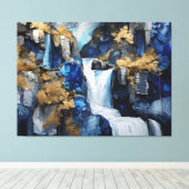 Premium Blauw & Wit Waterval Scenery Paint Art Canvas Afdruk (Insitu (Houten vloer))