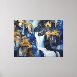 Premium Blauw & Wit Waterval Scenery Paint Art Canvas Afdruk