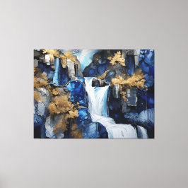 Premium Blauw & Wit Waterval Scenery Paint Art Canvas Afdruk