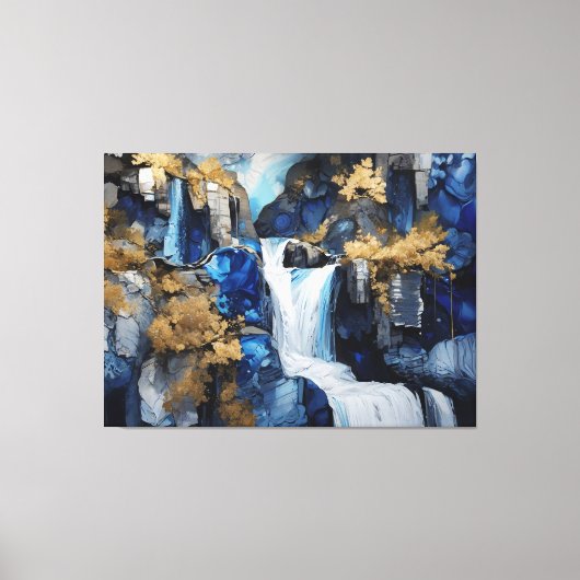 Premium Blauw & Wit Waterval Scenery Paint Art Canvas Afdruk (Voorkant)