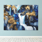 Premium Blauw & Wit Waterval Scenery Paint Art Canvas Afdruk (Insitu (Houten vloer))