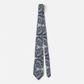 Premium blauwe en witte diamanten paisley das (Voorkant)