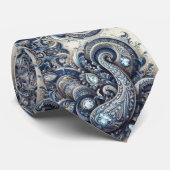 Premium blauwe en witte diamanten paisley das (Opgerold)