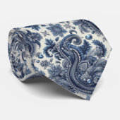 Premium blauwe en witte diamanten paisley das (Opgerold)