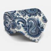Premium blauwe en witte diamanten paisley das (Opgerold)