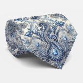 Premium blauwe en witte diamanten paisley das (Opgerold)