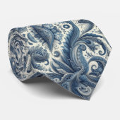 Premium blauwe en witte paisley das (Opgerold)