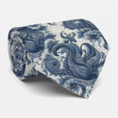 Premium blauwe en witte paisley stropdas (Opgerold)