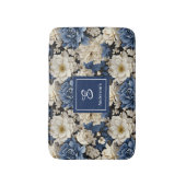 Premium Blauwe Witte Bloemen Aangepaste Naam Badma Badmat (Voorkant Verticaal)