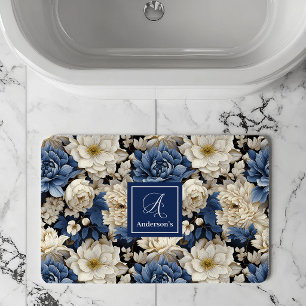 Premium Blauwe Witte Bloemen Aangepaste Naam Badma Badmat