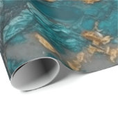 Premium Blauwgroen en Gold Acrylzuur naadloos Cadeaupapier (Rol Hoek)