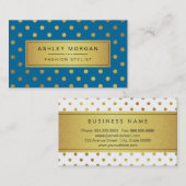 Premium Blue en Gold Glitter Polka Dots Visitekaartje (Voorkant / Achterkant)