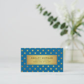 Premium Blue en Gold Glitter Polka Dots Visitekaartje (Staand voorkant)