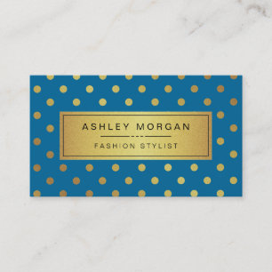 Premium Blue en Gold Glitter Polka Dots Visitekaartje