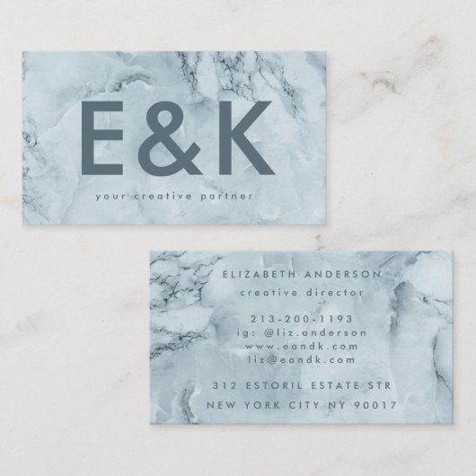 Premium Blue IceBerg Ultra Modern Bold Monogram Visitekaartje (Voorkant / Achterkant)