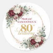 Premium Blush Burgundy 80ste Verjaardag Stickers (Voorkant)