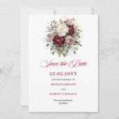 Premium Blush Burgundy Bloemen Save The Date (Voorkant)