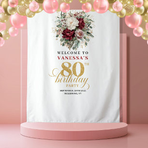 Premium Blush Floral 80e Verjaardag Achtergrond Wandkleed