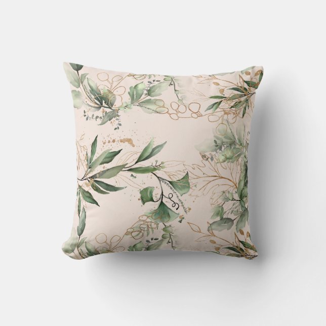 Premium - Blush Moderne Eucalyptus Green-werpkusse Kussen (Voorkant)