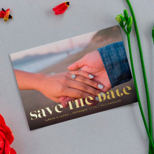Premium Bold Modern GOLD TEXT Photo Save the Date Folie Uitnodiging