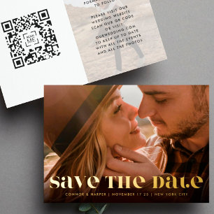 Premium Bold Modern QR CODE Foto Save The Date Folie Uitnodiging