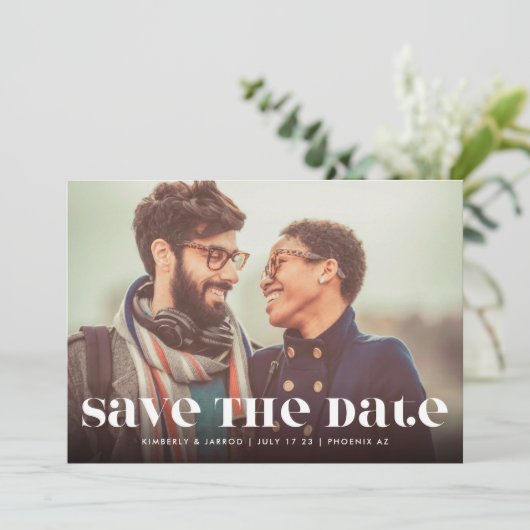 Premium - Bold Modern Text MULTI Photo FUN Save The Date (Staand voorkant)