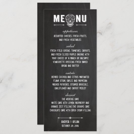 Premium Chalkboard suikerschedel menusje 4 x 9,25  Menu (Voorkant / Achterkant)