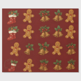 Premium Christmas Wrap – Gingerbread & Bells Cadeaupapier