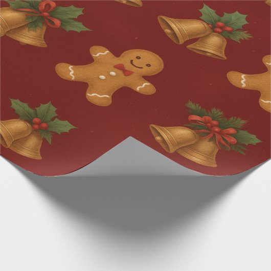Premium Christmas Wrap – Gingerbread & Bells Cadeaupapier (Hoek)