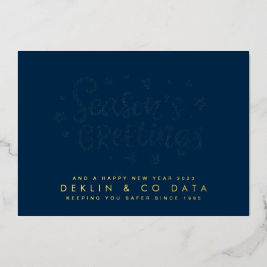 Premium Corporate Navy Blue Seasons Greetings Gold Folie Feestdagenkaart (Voorkant)