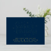 Premium Corporate Navy Blue Seasons Greetings Gold Folie Feestdagenkaart (Staand Voorkant)