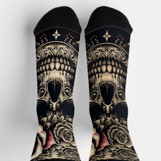 Premium Crewsocks - Schedel en Rozen Sokken