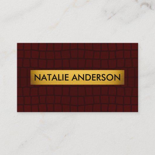 Premium Crocodile Texture Burgundy & Gold  Visitekaartje (Voorkant)