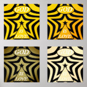 Premium Cyber Yellow & Black Star: God Is Love Art Muurkunst Sets (Voorkant)