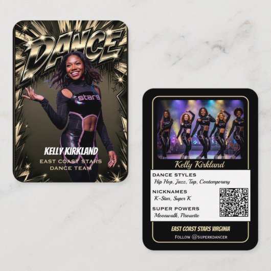 Premium dans-handelkaarten Zwart & Goud | QR-code Visitekaartje (Voorkant / Achterkant)