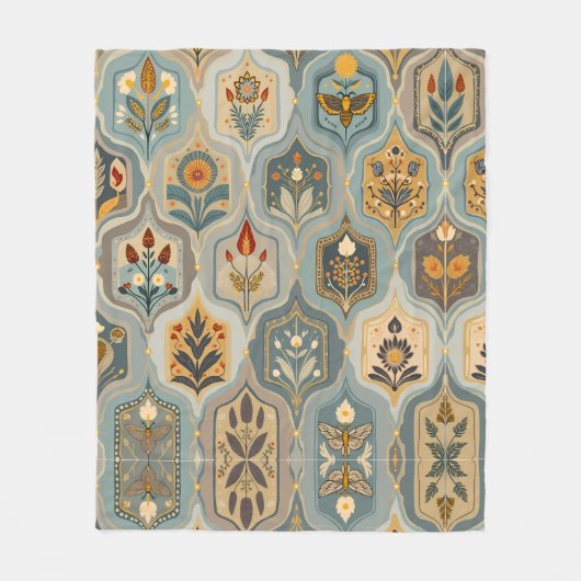 Premium Decoratieve Bloemmozaïek Fleece Deken (Voorkant)