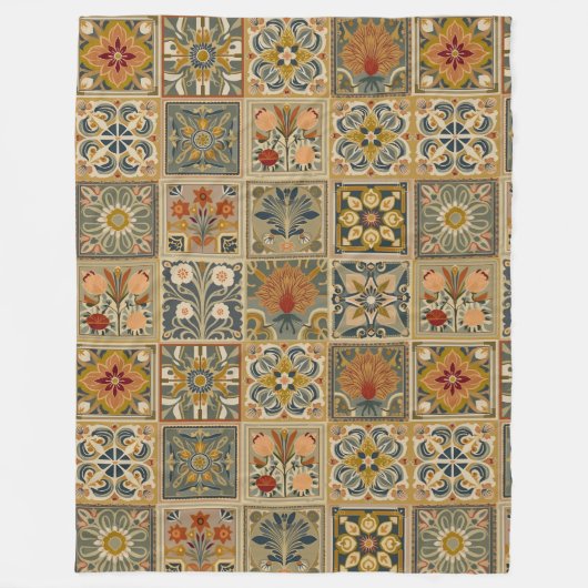 Premium Decoratieve Bloemmozaïek Fleece Deken (Voorkant)