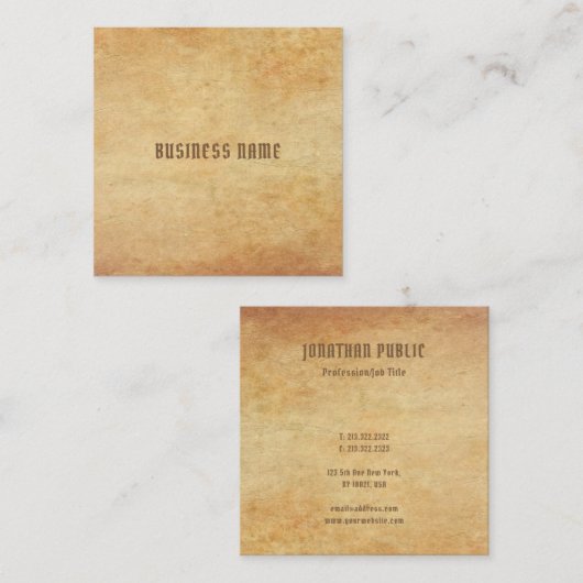 Premium dikke nostalgische oude papier look Sjablo Vierkante Visitekaartje (Voorkant / Achterkant)
