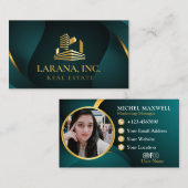 Premium donkergroen en goud luxe onroerend goed visitekaartje (Voorkant / Achterkant)