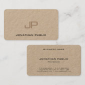 Premium Echt Kraft Papier Elegant Monogram Visitekaartje (Voorkant / Achterkant)
