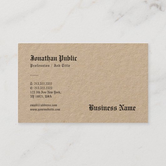 Premium Echt Kraft Papier Elegante Sjabloon Nostal Visitekaartje (Achterkant)