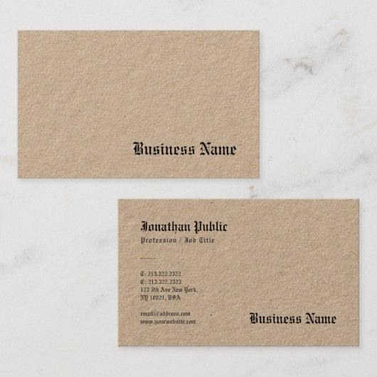 Premium Echt Kraft Papier Elegante Sjabloon Nostal Visitekaartje (Voorkant / Achterkant)