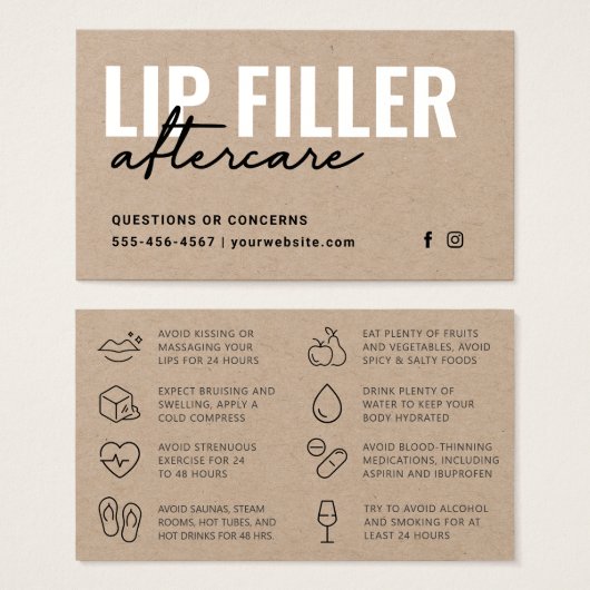 Premium Eco Kraft Lip Filler Aftercare Advice Kaar Visitekaartje (Voorkant /achterkant)