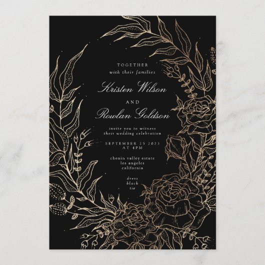 Premium Editable Gold Floral Wreath Wedding Kaart (Voorkant)