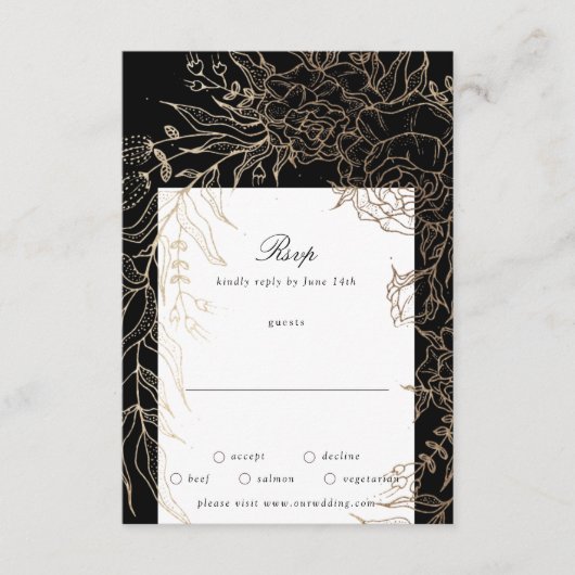 Premium Editable Gold Floral Wreath Wedding RSVP Kaartje (Voorkant)