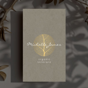 Premium Elegant Gold Leaf Logo op Tan Cardboard Visitekaartje