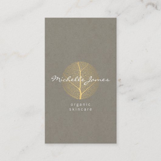 Premium Elegant Gold Leaf Logo op Tan Cardboard Visitekaartje (Voorkant)